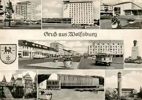 AK / Ansichtskarte 73908732 Wolfsburg Porschestr Rathaus Delphin Palast Schloss Stadthalle Christuskirche