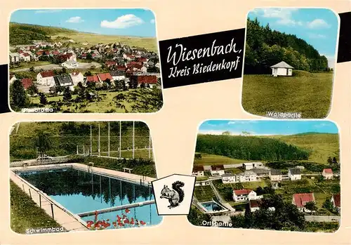 AK / Ansichtskarte 73908799 Wiesenbach_Biedenkopf Panorama Waldpartie Schwimmbad Ortspartie
