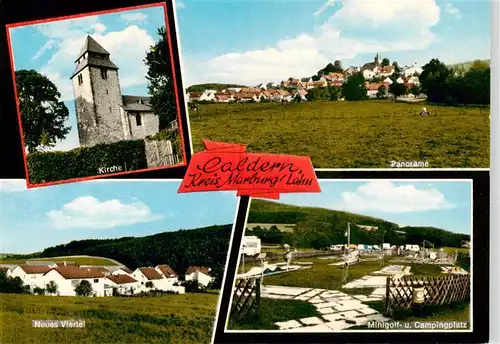 AK / Ansichtskarte  Caldern_Marburg_Lahn Kirche Panorama Neues Viertel Minigolf und Campingplatz