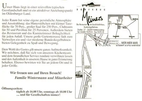 AK / Ansichtskarte  Hatterwuesting_Hatten Dorfkrug Meiners Restaurant Kaminzimmer Festsaal