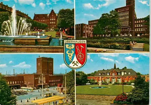 AK / Ansichtskarte  Oberhausen__NRW Friedensplatz Brunnen Rathaus Hauptbahnhof Schloss 