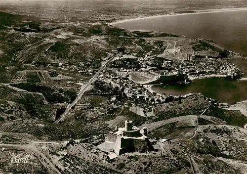AK / Ansichtskarte  Collioure_66_Pyrenees-Orientales Vue aerienne Le Fort Sainte Elme la Ville et la Plage d'Argeles