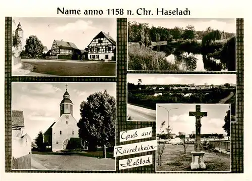 AK / Ansichtskarte 73909118 Hassloch_Ruesselsheim Fachwerkhaeuser Panorama Kirche Kreuz