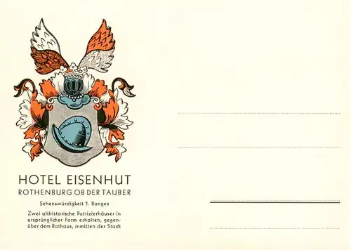 AK / Ansichtskarte 73909182 Rothenburg__Tauber Hotel Eisenhut Wappen