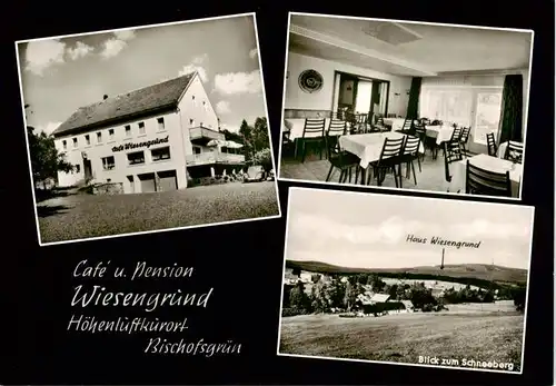 AK / Ansichtskarte 73909216 Bischofsgruen Cafe Pension Wiesengrund Gaststube Blick zum Schneeberg