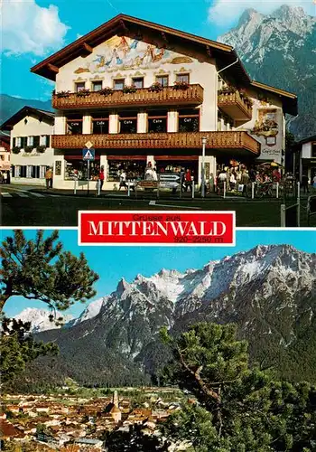 AK / Ansichtskarte 73909406 Mittenwald_Bayern Geschenkhaus Neuner Panorama mit Karwendel