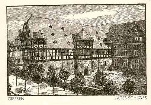 AK / Ansichtskarte  Giessen__Lahn Altes Schloss Kuenstlerkarte