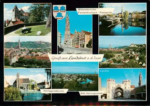 AK / Ansichtskarte  Landshut__Isar Burg Trausnitz Heiliggeistkirche Muenster St Martin Isarpartie Panorama Landtor