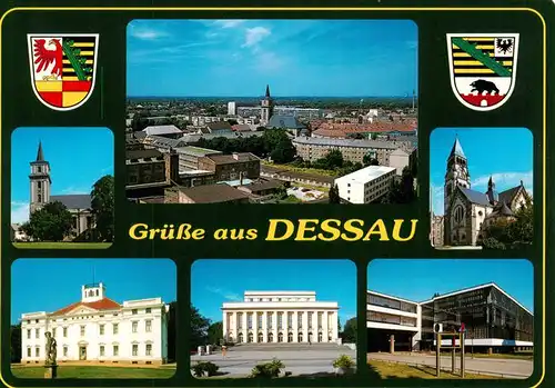 AK / Ansichtskarte 73909484 Dessau-Rosslau Stadtblick Schloss Georgium Kirche Bauhaus