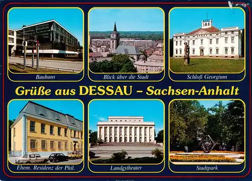 AK / Ansichtskarte 73909485 Dessau-Rosslau Bauhaus Stadtblick Schloss Georgium Ehem Residenz der Phil Landestheater Stadtpark