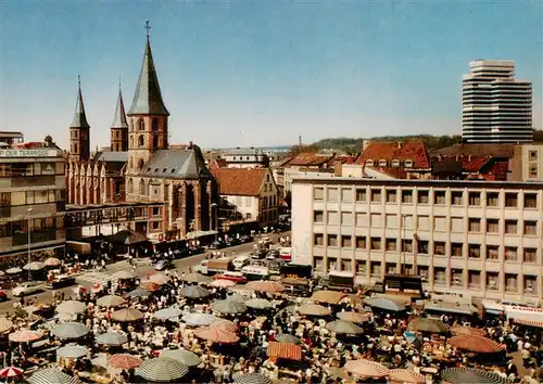 AK / Ansichtskarte 73909513 Kaiserslautern Marktplatz mit Stiftskirche und neuem Rathaus