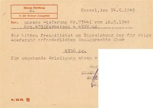 AK / Ansichtskarte 73909520 Kassel Eisen und Stahlhandel AG Materialanforderung