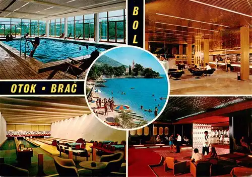 AK / Ansichtskarte 73909554 Bol_Otok_Brac_Croatia Hallenbad Foyer Bowling und Kegelbahn Strandpartie