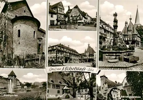 AK / Ansichtskarte  Michelstadt Einharts Basilika Stadtgarten Marktbrunnen Rathaus Kellereihof Markt Schloss Fuerstenau