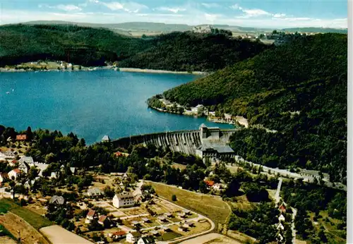 AK / Ansichtskarte  Hemfurth-Edersee Fliegeraufnahme mit Sperrmauer und Schloss Waldeck