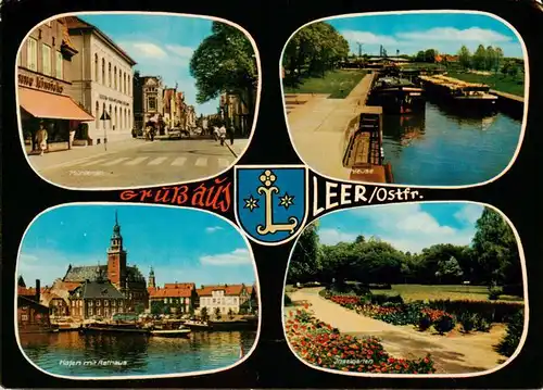 AK / Ansichtskarte 73909632 Leer_Ostfriesland Muehlenstrasse Hafen mit Rathaus Schleuse Inselgarten