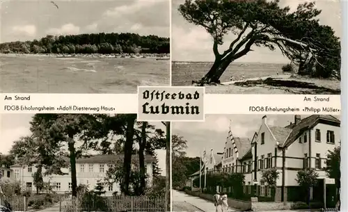 AK / Ansichtskarte  Lubmin_Ostseebad Strand FDGB Erholungsheime Adolf Diesterweg Haus und Philipp Mueller Am Strand