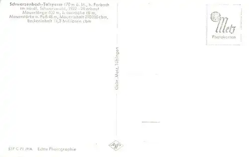 AK / Ansichtskarte  Forbach_Baden Schwarzenbach Talsperre