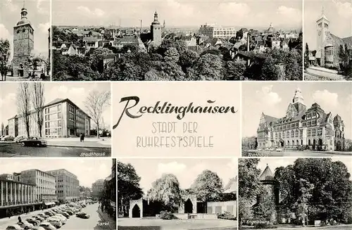 AK / Ansichtskarte 73909900 Recklinghausen__Westfalen Petruskirche Christuskirche Panorama Stadthaus Markt Rathaus Engelsburg 