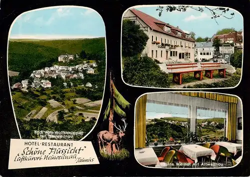 AK / Ansichtskarte 73909973 Neuweilnau_Weilrod Blick vom Wolfsknueppel Hotel Restaurant Schoene Aussicht Blick ins Weiltal mit Altweilnau