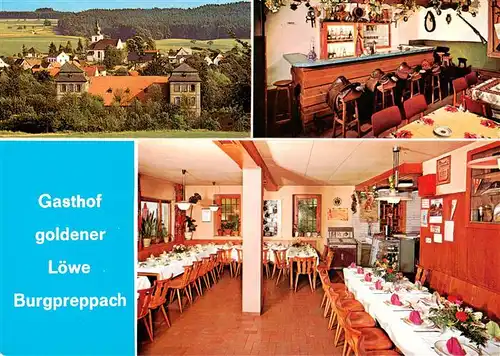 AK / Ansichtskarte  Burgpreppach Gasthof goldener Loewe Gastraeume Bar Panorama