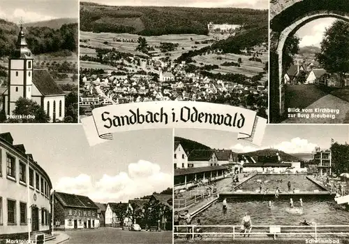 AK / Ansichtskarte  Sandbach__Odenwald Pfarrkirche Panorama Blick vom Kirchberg Marktplatz Schwimmbad