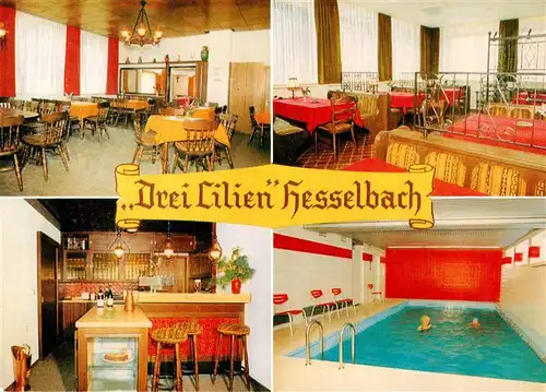 AK / Ansichtskarte 73910028 Hesselbach_Odenwald Gasthaus Pension Drei Lilien mit Hallenbad Gastraeume Bar
