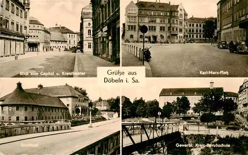 AK / Ansichtskarte  Doebeln Blick zum Capitol und Kreistheater Karl-Marx-Platz Stadtbad Berufsschule