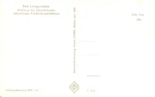 AK / Ansichtskarte  Bad_Langensalza Klubhaus des Schwefelbades ehemaliges Friederikenschloesschen