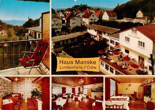 AK / Ansichtskarte  Lindenfels_Odenwald Haus Manske Gastraeume Terrasse  Panorama