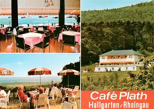 AK / Ansichtskarte 73910284 Hallgarten_Rheingau Cafe Plath Hotel Garni Gastraum Terrasse