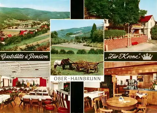 AK / Ansichtskarte 73910356 Ober-Hainbrunn Gaststaette Pension Zur Krone Gastraeume Panorama Heuwagen