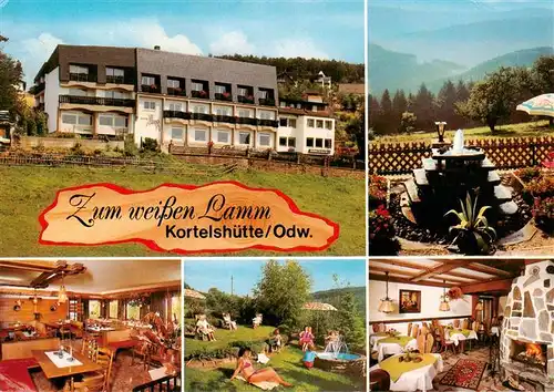 AK / Ansichtskarte  Kortelshuette_Rothenberg_Odenwald Gasthof Pension Cafe Zum weissen Lamm Gastraeume Liegewiese Brunnen