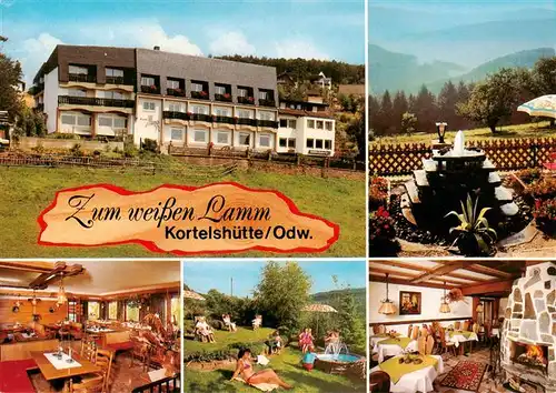 AK / Ansichtskarte 73910378 Kortelshuette_Rothenberg_Odenwald Gasthof Pension Zum weissen Lamm Gastraeume Liegewiese Brunnen
