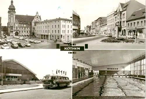 AK / Ansichtskarte  Koethen_Anhalt Marktplatz Rathaus Stadthaus Ernst Thaelmann Strasse Sporthalle 25 Jahrestag der DDR