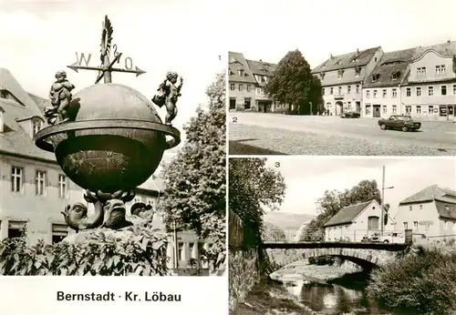 AK / Ansichtskarte  Bernstadt_Loebau Brunnen Markt Marktplatz Pliessnitzbruecke