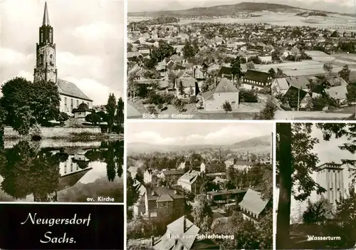 AK / Ansichtskarte 73910462 Neugersdorf_Sachsen Ev Kirche Blick zum Kottmar Blick zum Schlechteberg Wasserturm