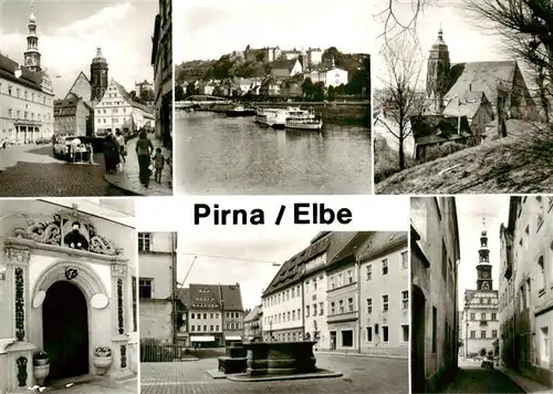 AK / Ansichtskarte  Pirna_Elbe Markt Schloss Sonnenstein Marienkirche Portal am Hotel Deutsches Haus Restaurierte Buergerhaeuser am Markt Rathaus