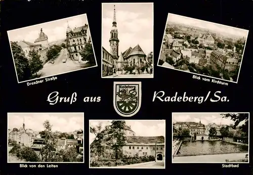 AK / Ansichtskarte  Radeberg_Sachsen Dresdner Strasse Blick vom Kirchturm Blick von den Leiten Stadtbad