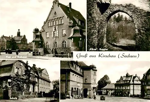 AK / Ansichtskarte  Kirschau_Sachsen Post und Rathaus Koerse Burgtor Schule Stadtplatz