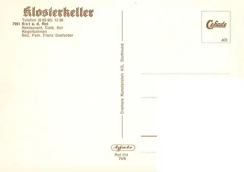 AK / Ansichtskarte  Rot_Rot Klosterkeller Gastraeume Bar
