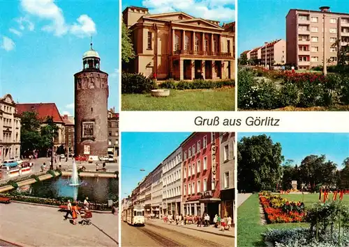 AK / Ansichtskarte  Goerlitz__Sachsen Marienplatz mit Frauenturm Gerhart Hauptmann Theater Neubaugebiet Weinhuebel Berliner Strasse Mahnmal