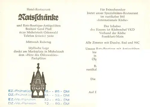 AK / Ansichtskarte 73910708 Michelstadt Hotel Restaurant Ratsschaenke mit Boutique Antiquitaeten Gastraeume