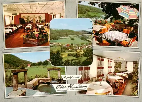 AK / Ansichtskarte  Ober-Hainbrunn Gaststaette Pension Zur Krone Gastraeume Terrasse Stauwehr