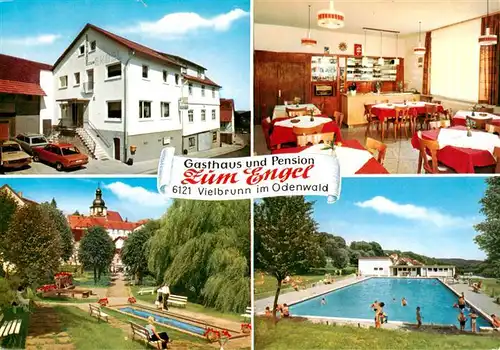 AK / Ansichtskarte 73910765 Vielbrunn Gasthaus Pension Zum Engel Gastraum Park Schwimmbad