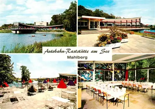 AK / Ansichtskarte 73910793 Mahlberg_Baden Autobahn Raststaette am See Gastraum Terrasse