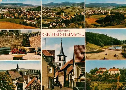 AK / Ansichtskarte 73910809 Reichelsheim_Odenwald Panorama Teilansichten Ortspartien Freibad Kirche