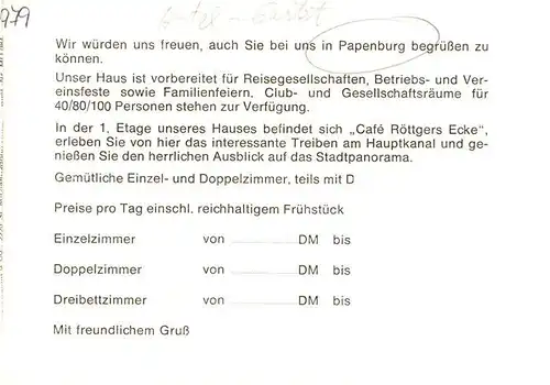 AK / Ansichtskarte  Papenburg_Ems Gastwirtschaft Gastraeume Zimmer