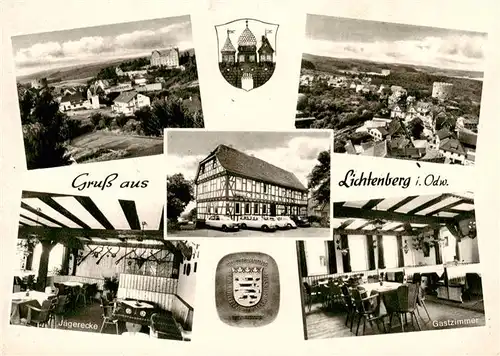 AK / Ansichtskarte  Lichtenberg_Odenwald Gasthaus Pension Zur Linde Jaegerecke Gastzimmer Panorama