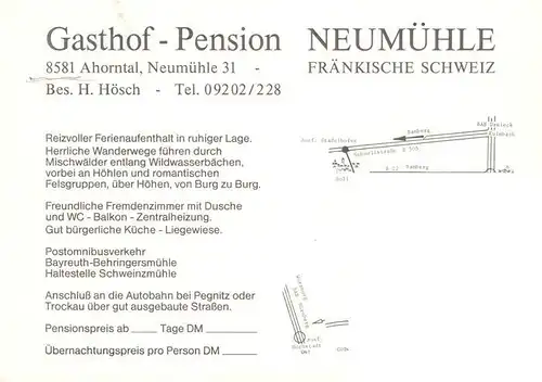 AK / Ansichtskarte 73910903 Ahorntal_Bayern Gathof Pension Neumuehle